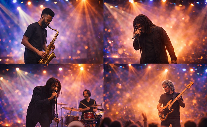 Funk band performing live at wedding event in Sint Maarten with energetic crowd